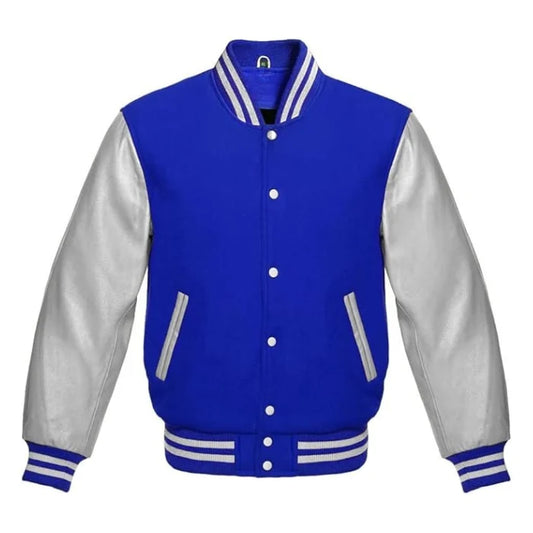 Royal Blue and Silver Varsity Jacket