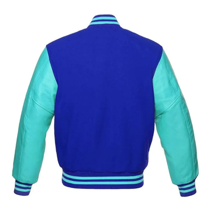 Royal Blue and Tiffany Varsity Jacket Back Side