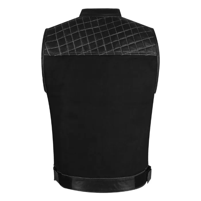 Shadow Quilted Black Biker Vest Back Side
