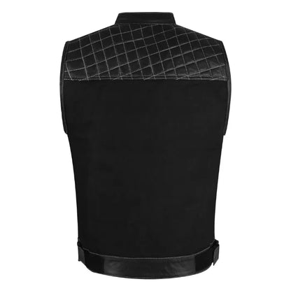 Shadow Quilted Black Biker Vest Back Side