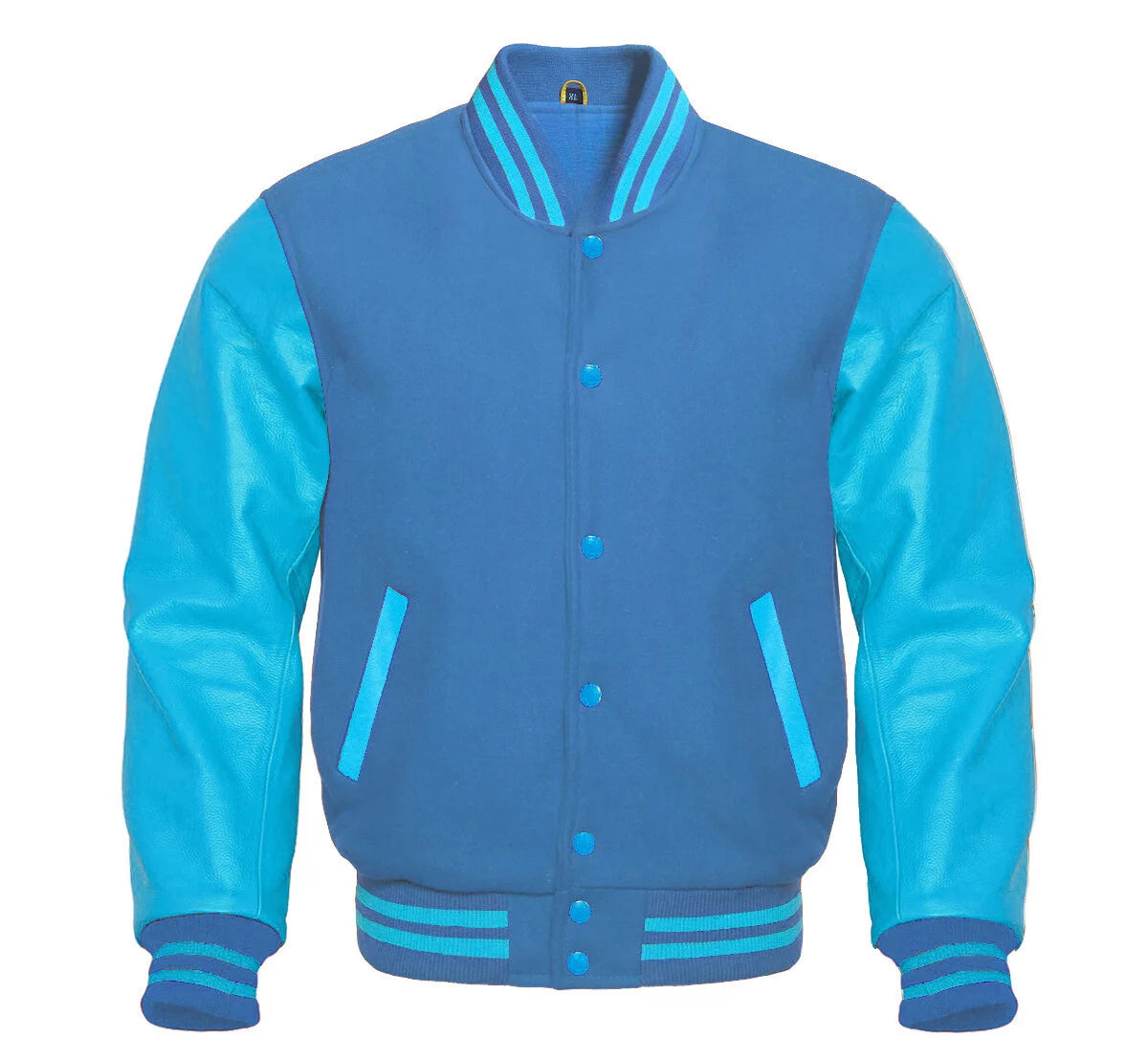 Sky And Blue Varsity Jacket Front Side