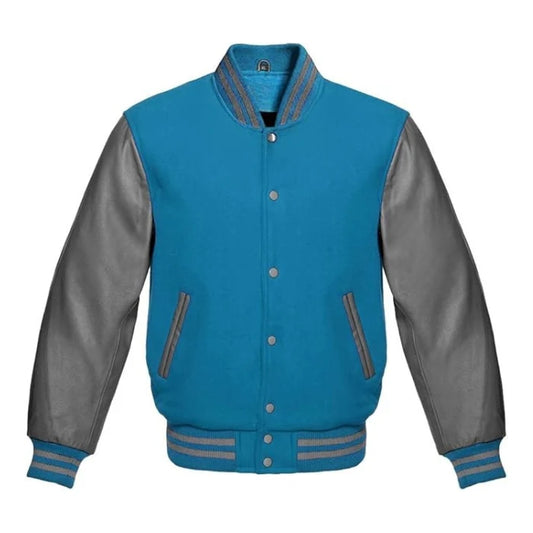 Sky Blue and Grey Varsity Jacket