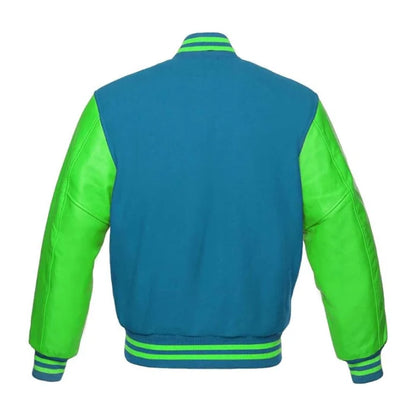 Sky Blue and Kelly Green Varsity Jacket Back Side