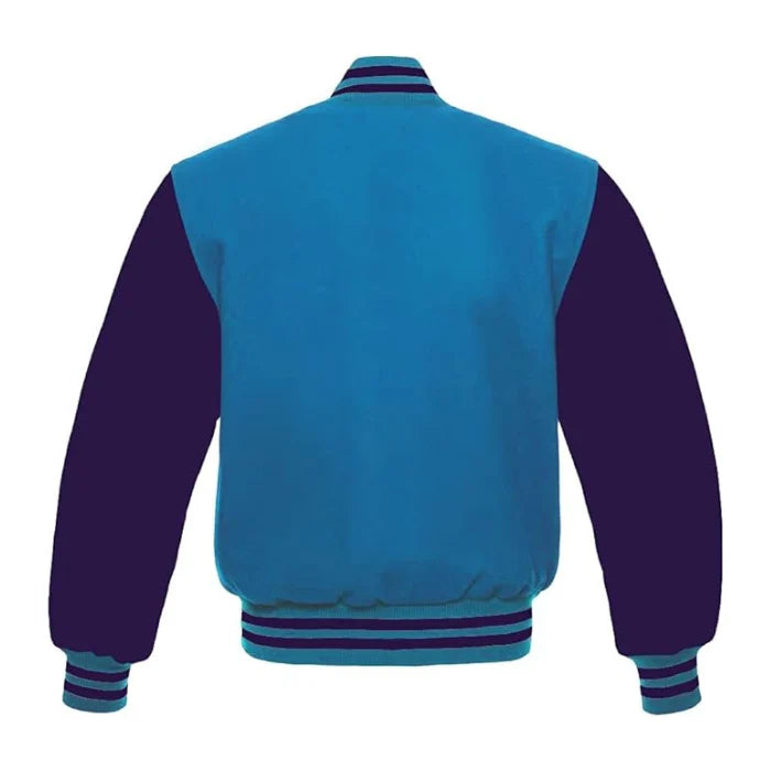 Sky Blue and Purple Varsity Jacket Back Side