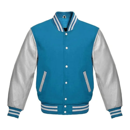 Sky Blue and Silver Varsity Jacket