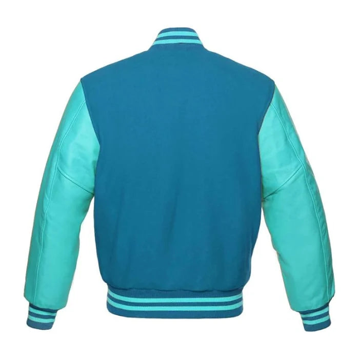 Sky Blue and Tiffany Varsity Jacket Back Side