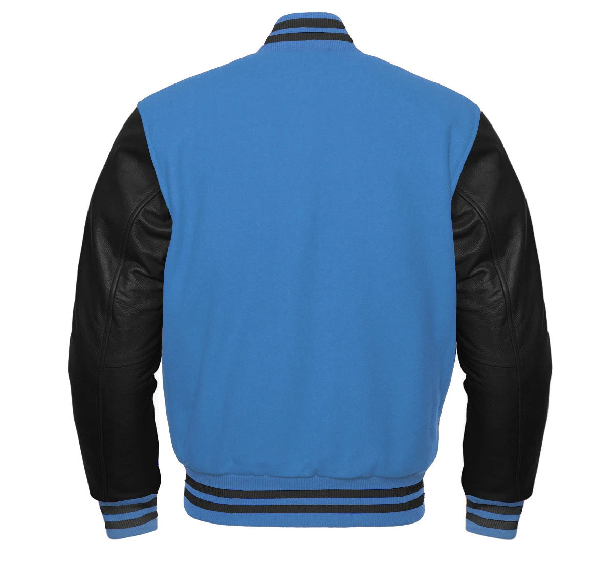 Sky Blue and Black Varsity Jacket Back Side