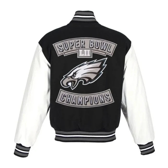 Super Bowl Champions Philadelphia Eagles Black Varsity Jacket Back Side