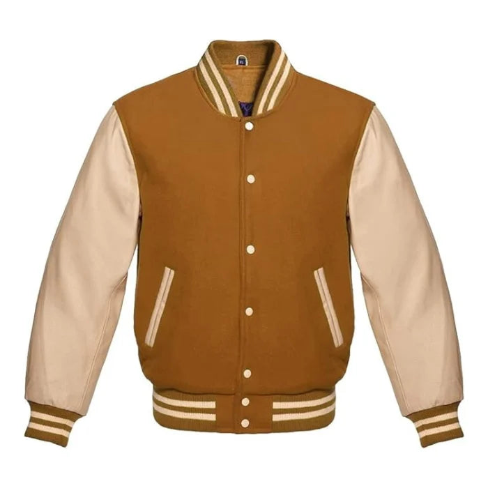 Tan Brown and Cream Varsity Jacket