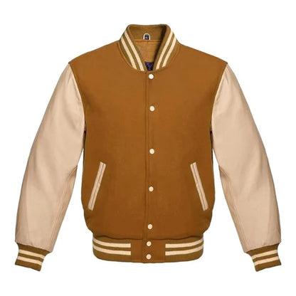 Tan Brown and Cream Varsity Jacket