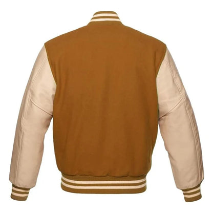 Tan Brown and Cream Varsity Jacket Back Side