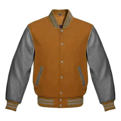 Tan Brown and Grey Varsity Jacket