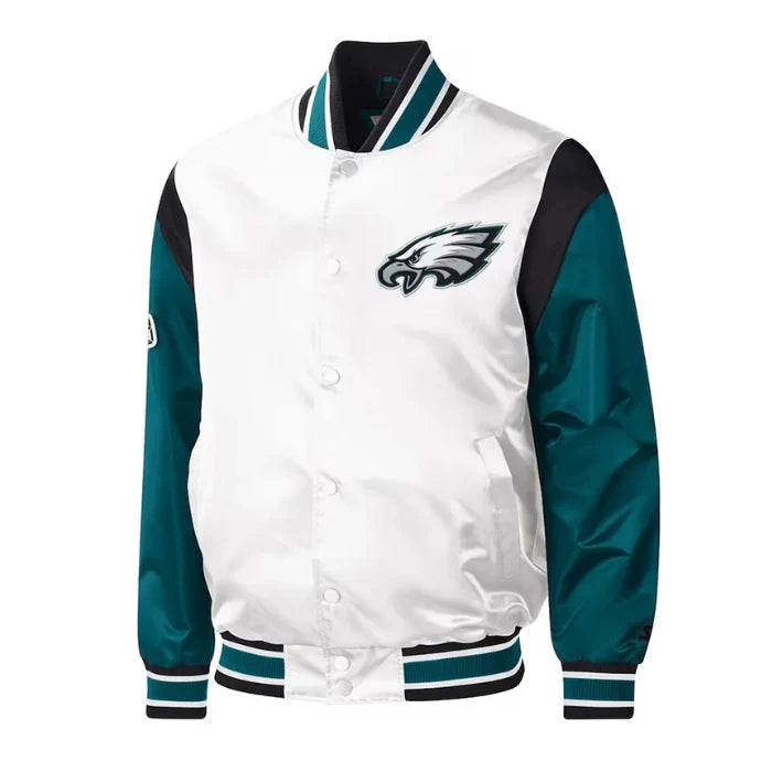 Throwback Warm Up Pitch Philadelphia Eagles Varsity Satin Jacket