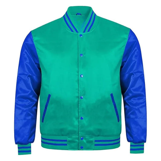 Tiffany and Royal Blue Satin Varsity Jacket