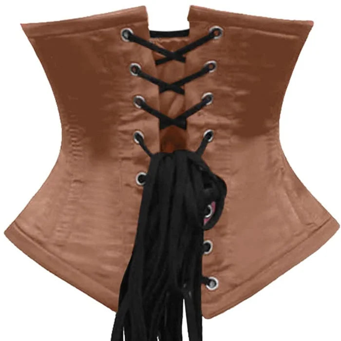 Brown Satin Double Steel Boned Underbust Waist Training Corset