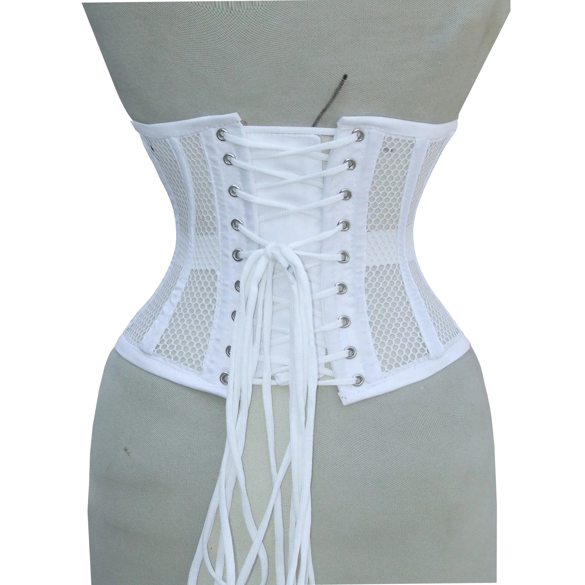 Womens Heavy Duty Double Steel Boned Cotton Underbust Waist Trainer White  Corset