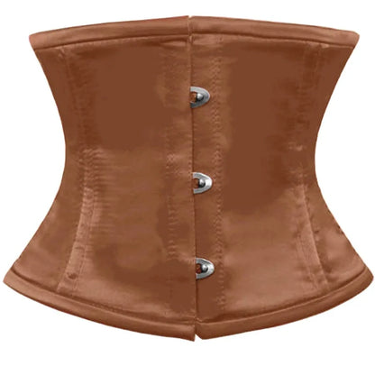 Brown Satin Double Steel Boned Underbust Waist Training Corset