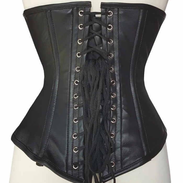 Black Pure Real Leather Steel Bones Lace up Under Bust Corset 2XS~7XL