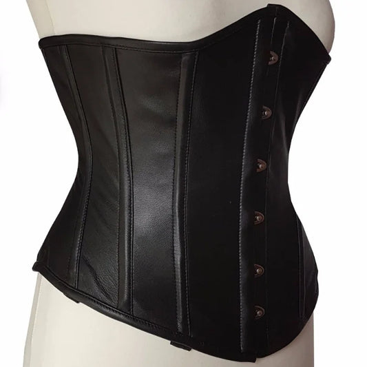 Black Pure Real Leather Steel Bones Lace up Under Bust Corset 2XS~7XL