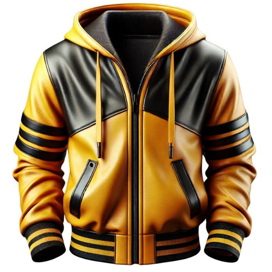 YELLOW AND  BLACK VARSITY LEATHER HOODIE