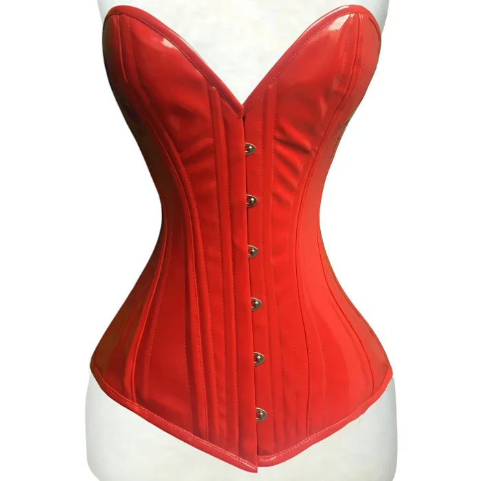 Women's Overbust Double Steel Boned Hourglass Corset Waist Trainer Red PVC Costume Corset