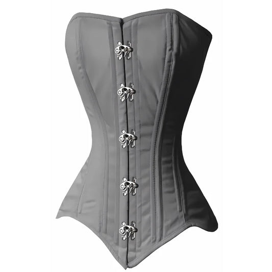 Heavy Duty 26 Double Steel Boned Waist Training Cotton Overbust Tight Shaper Grey Corset