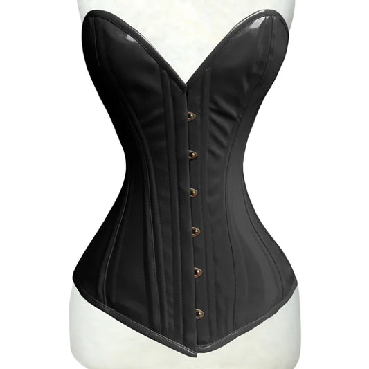 Women's Overbust Double Steel Boned Hourglass Corset Waist Trainer Black PVC Costume Corset