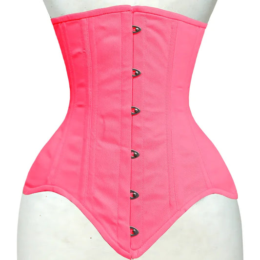 Overbust corset Double Steel Boned Waist Training Cotton Pink Corset
