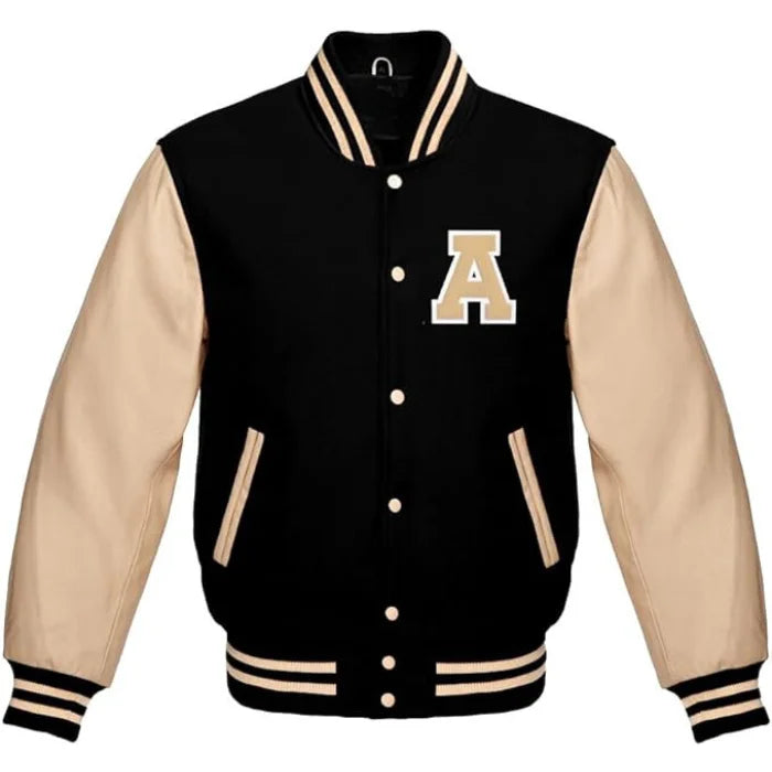 BLACK WOMENS VARSITY JACKET WITH LETTER A