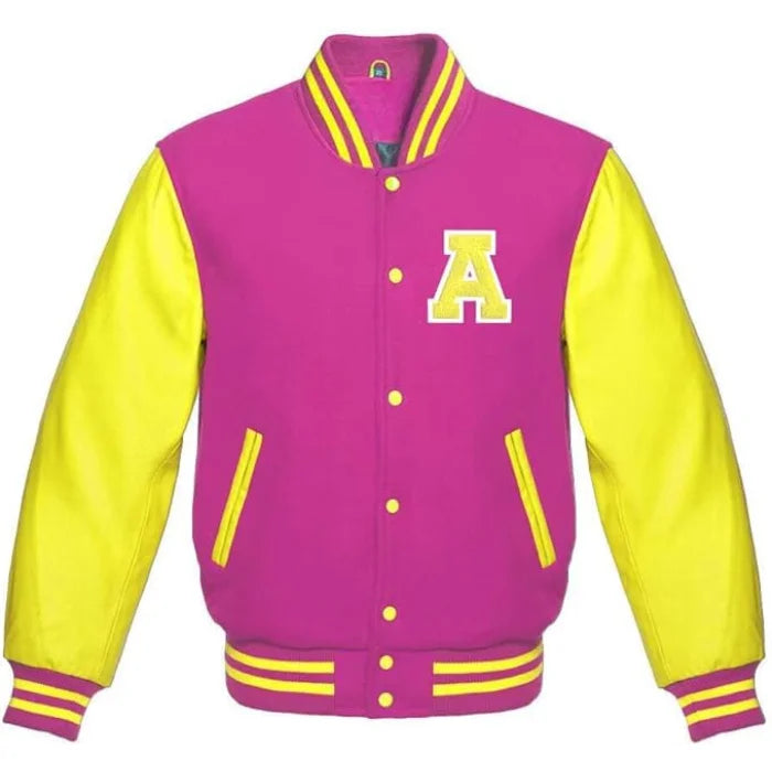 PINK WOMENS LETTERMAN JACKET WITH LETTER A