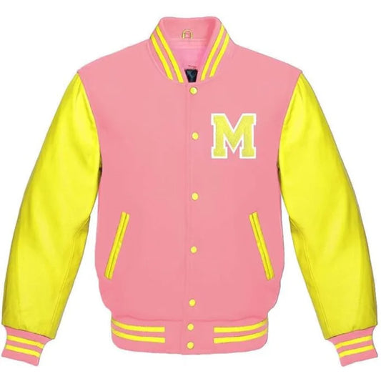 PINK MENS BASEBALL JACKET WITH LETTER M