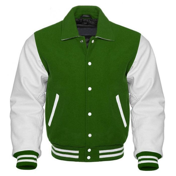 Vintage Green and White Varsity Jacket with Collar