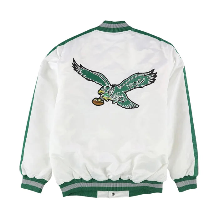White Philadelphia Eagles Throwback D-Line Jacket Back Side