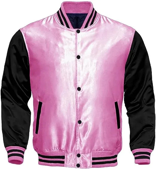 White and Black Satin Varsity Jacket