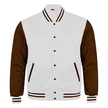 White and Brown Satin Varsity Jacket