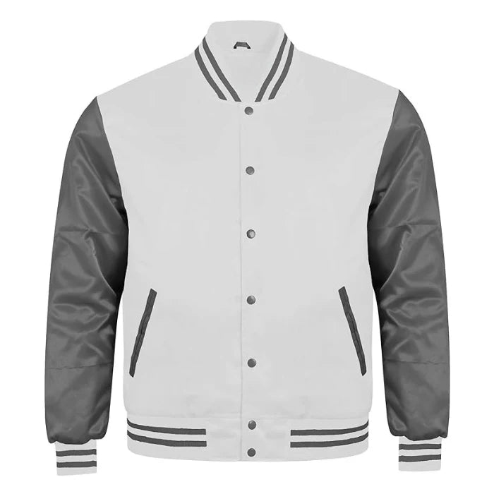 White and Grey Satin Varsity Jacket