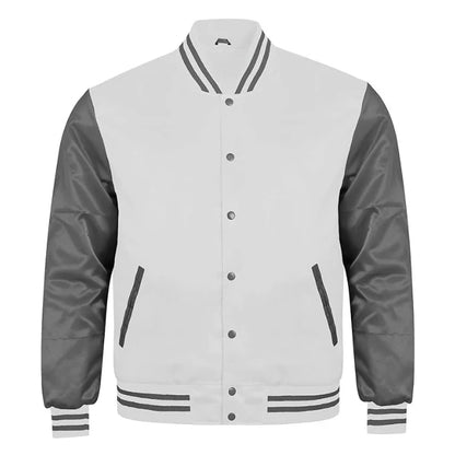 White and Grey Satin Varsity Jacket