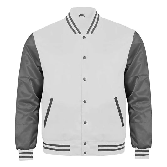 White and Grey Satin Varsity Jacket