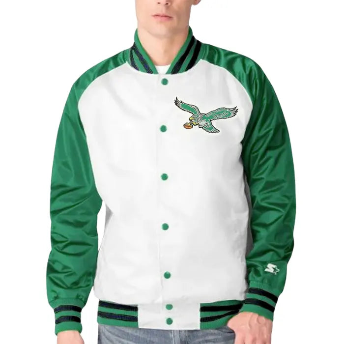 White and Kelly Green Philadelphia Eagles Clean Up Throwback Jacket