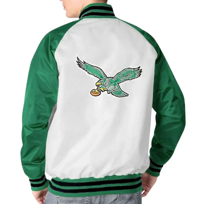 White and Kelly Green Philadelphia Eagles Clean Up Throwback Jacket Back Side