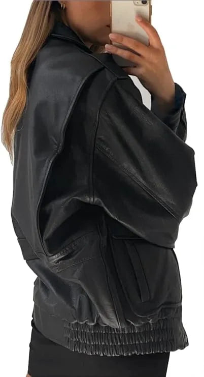 Women’s Oversized Black Leather Jacket