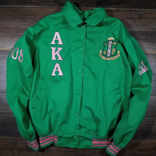Womens Alpha Kappa Alpha Sorority Canvas Varsity Jacket