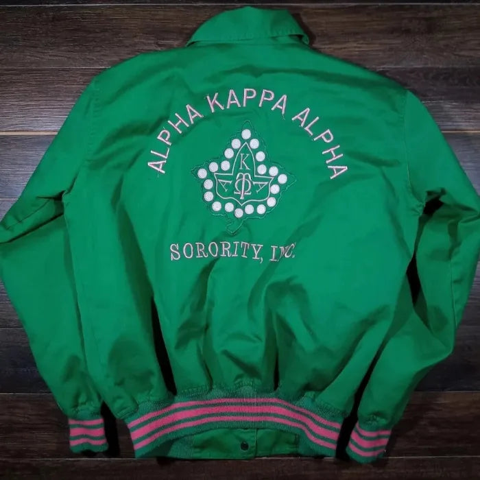 Womens Alpha Kappa Alpha Sorority Canvas Varsity Jacket Back Side