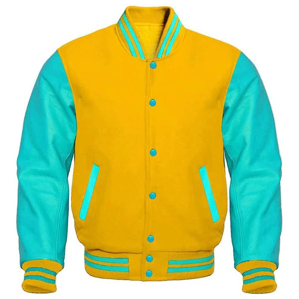 Yellow Varsity Jacket With Tiffany Sleeves Women