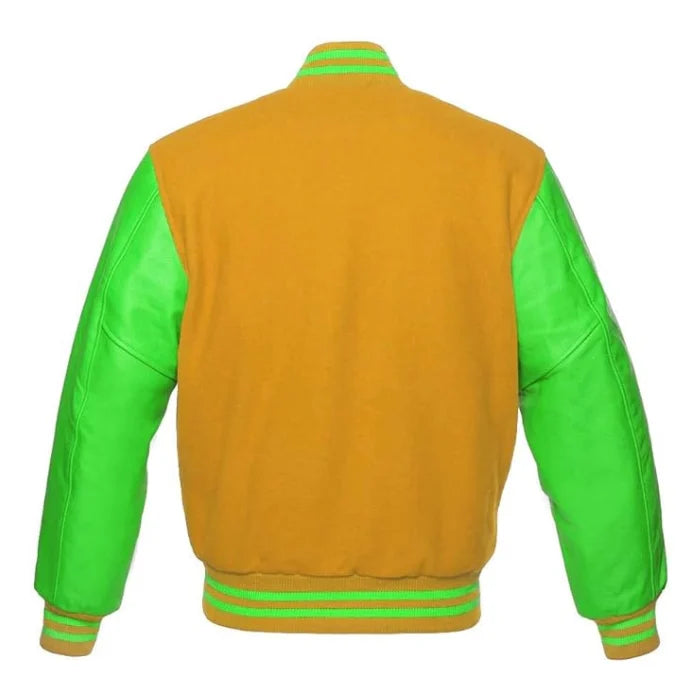 Yellow and Kelly Green Varsity Jacket Back Side
