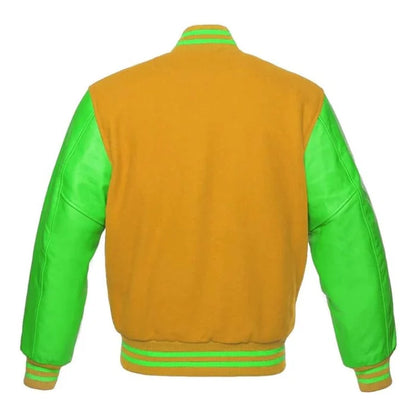 Yellow and Kelly Green Varsity Jacket Back Side