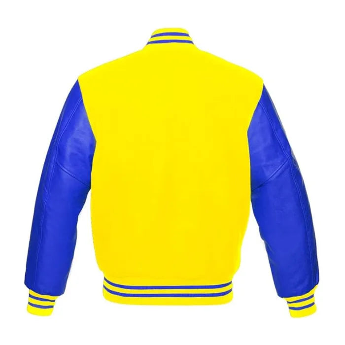 Yellow and Royal Blue Varsity Jacket Back Side