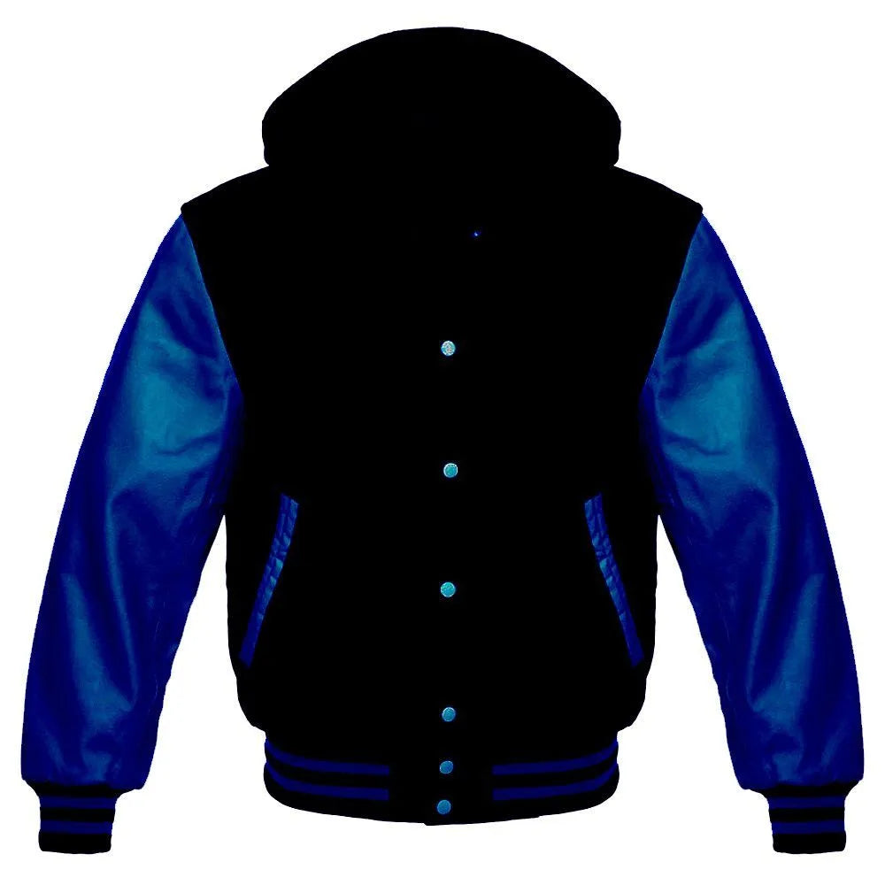 Black and Blue Varsity letterman Hoodie Jacket