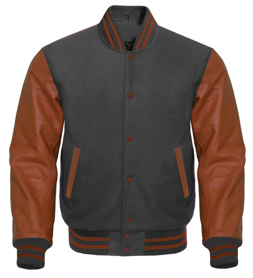 Brown and Dark Grey Varsity Jacket