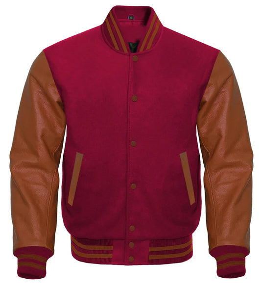 Maroon Varsity Jacket with Brown sleeves